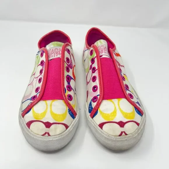 Coach Bev Slip on Sneaker Colorful C Logo Bright Preppy Hot Pink Laceless Size 7 - Picture 3 of 8